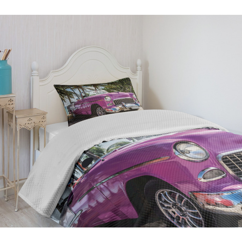 Cabriolet Parked on Beach Bedspread Set