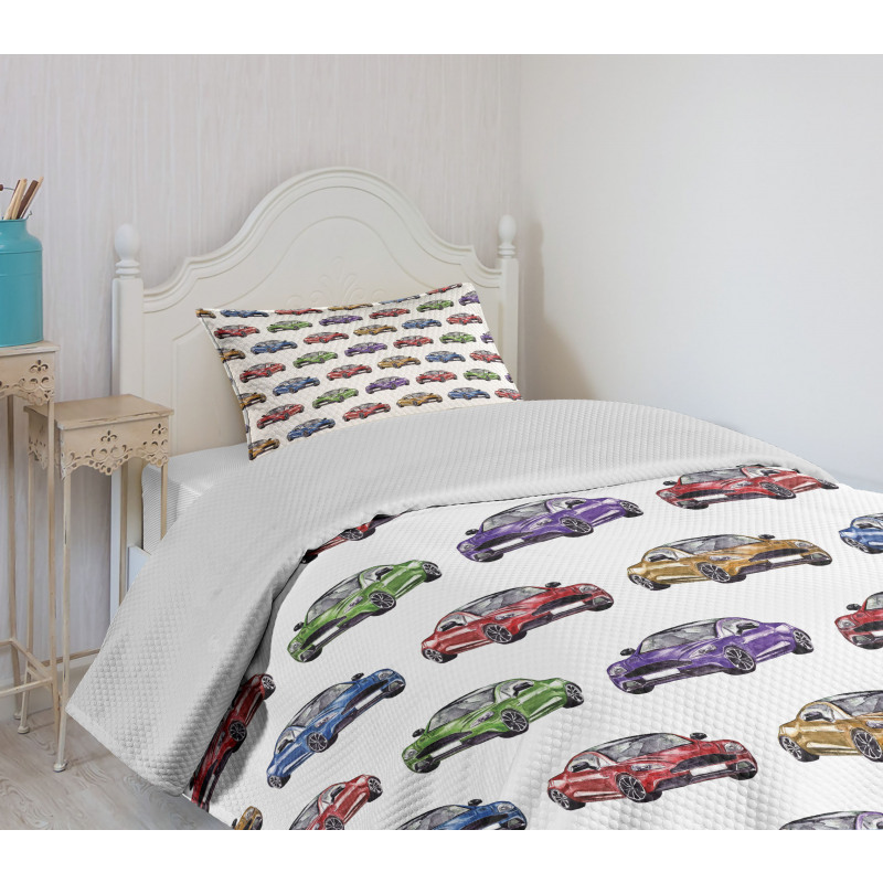 Colorful Fast Sports Car Bedspread Set