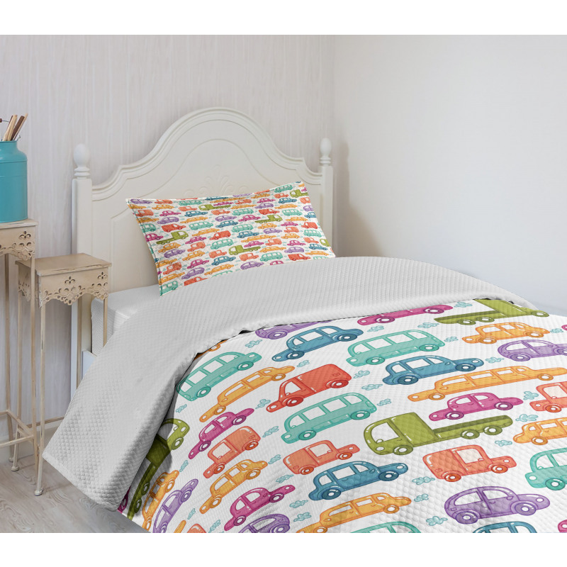 Vibrant Doodle Style Rides Bedspread Set