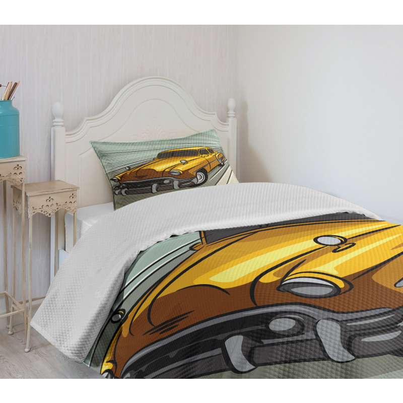 Yellow Vehicle Speeding Bedspread Set