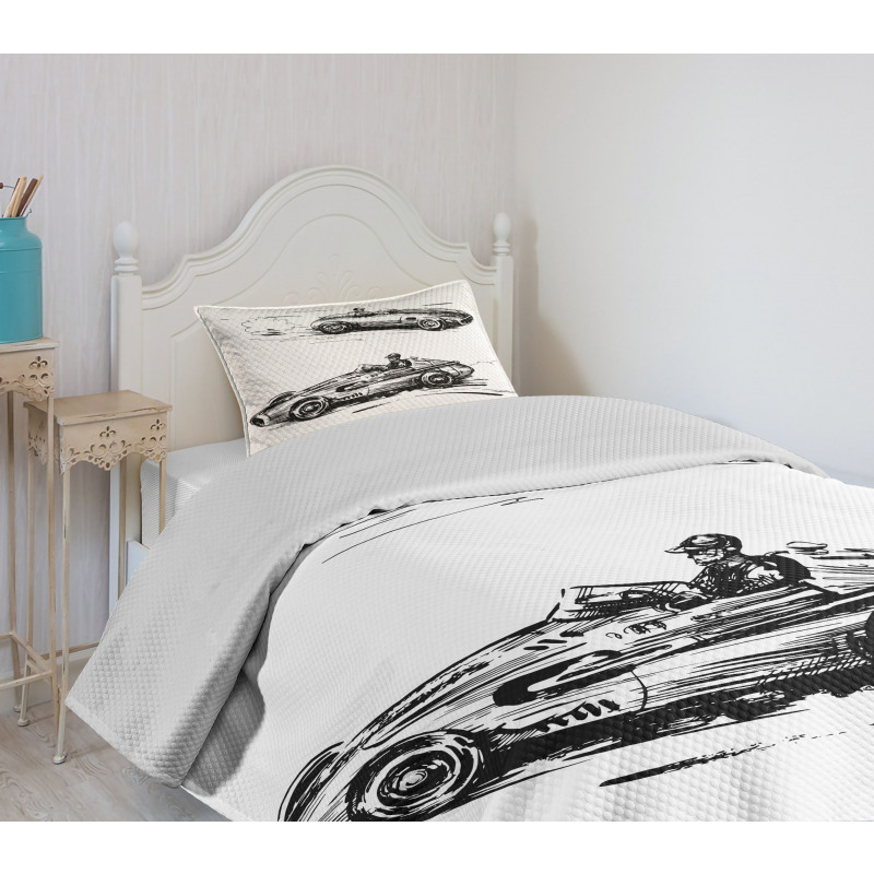 Racing Vehicles Sketch Bedspread Set