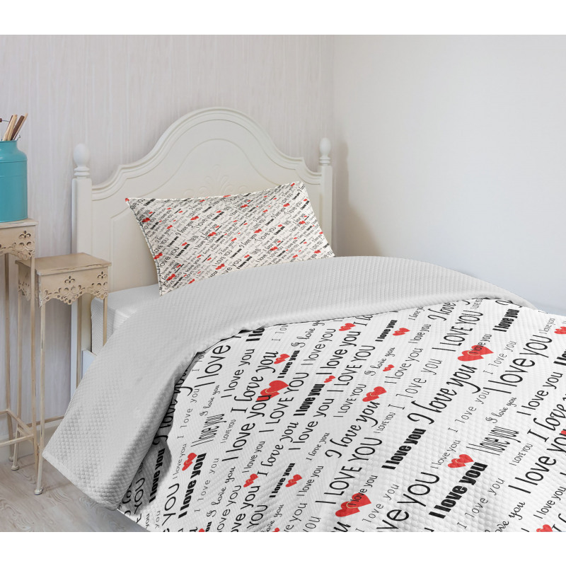 Romance Words Hearts Bedspread Set