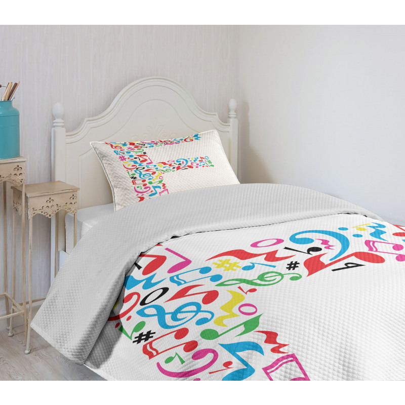 Music Notes Capital F Bedspread Set