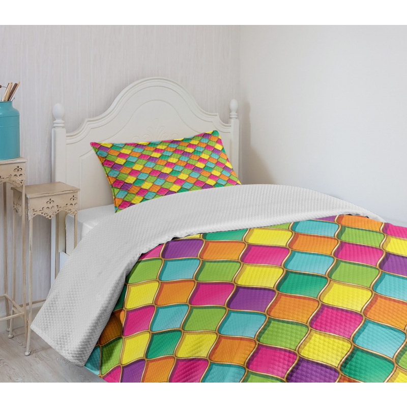 Vivid Colored Curves Bedspread Set