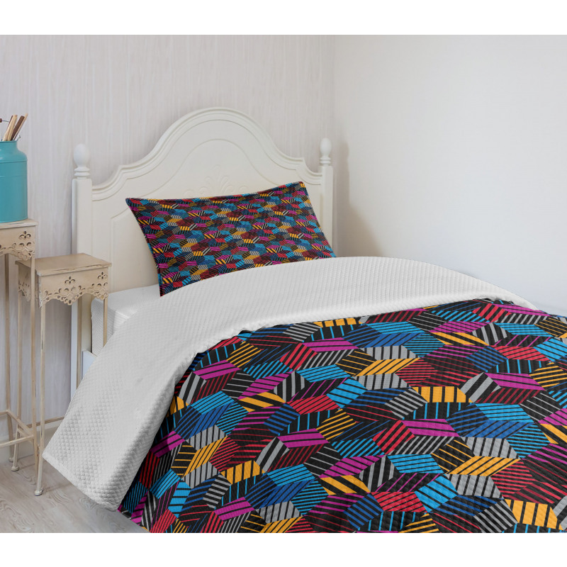 3D Cube Stripes Style Bedspread Set