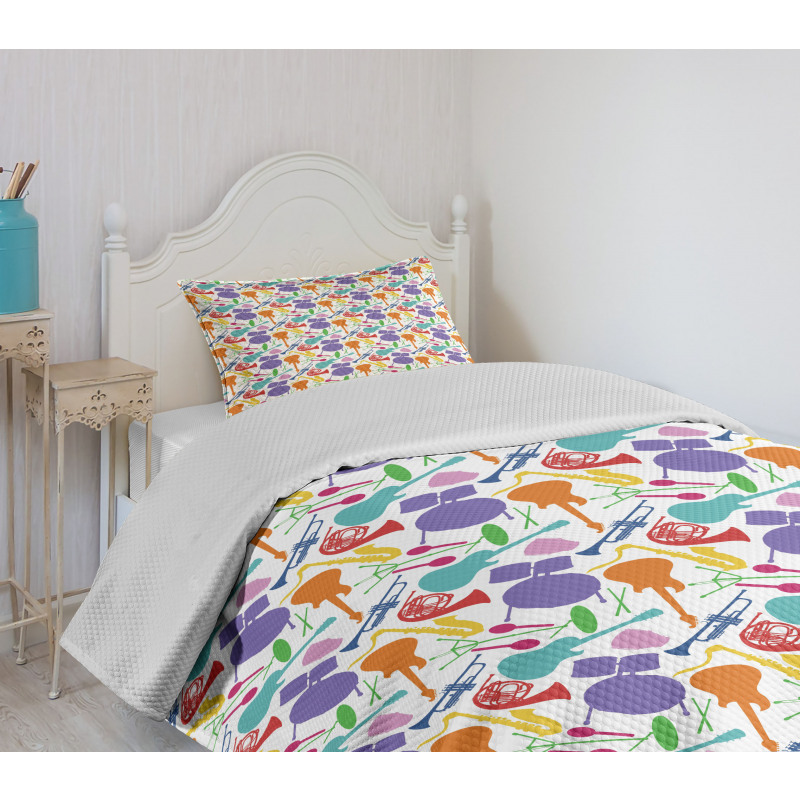Colorful Instruments Bass Bedspread Set