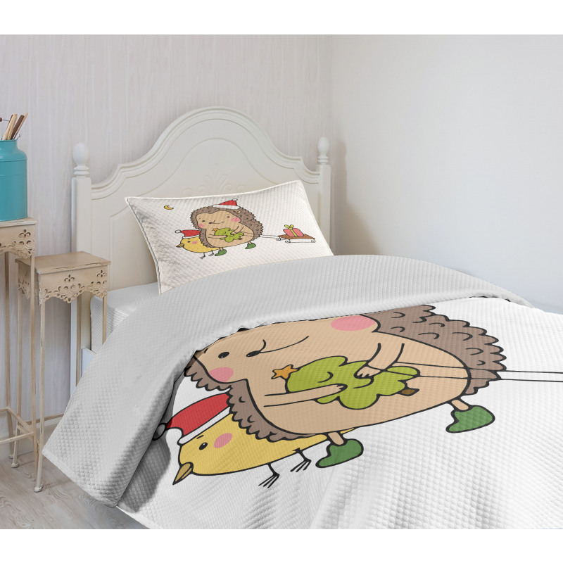 Cartoon Bird and Tree Bedspread Set
