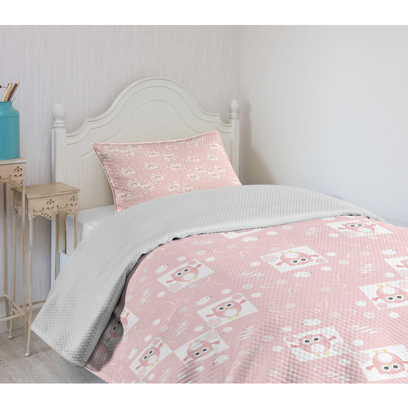 Pink Owls Birds Floral Bedspread Set