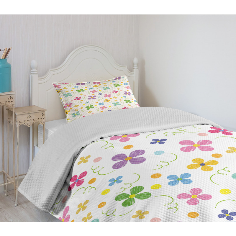 Spring Daisies Dots Sketch Bedspread Set