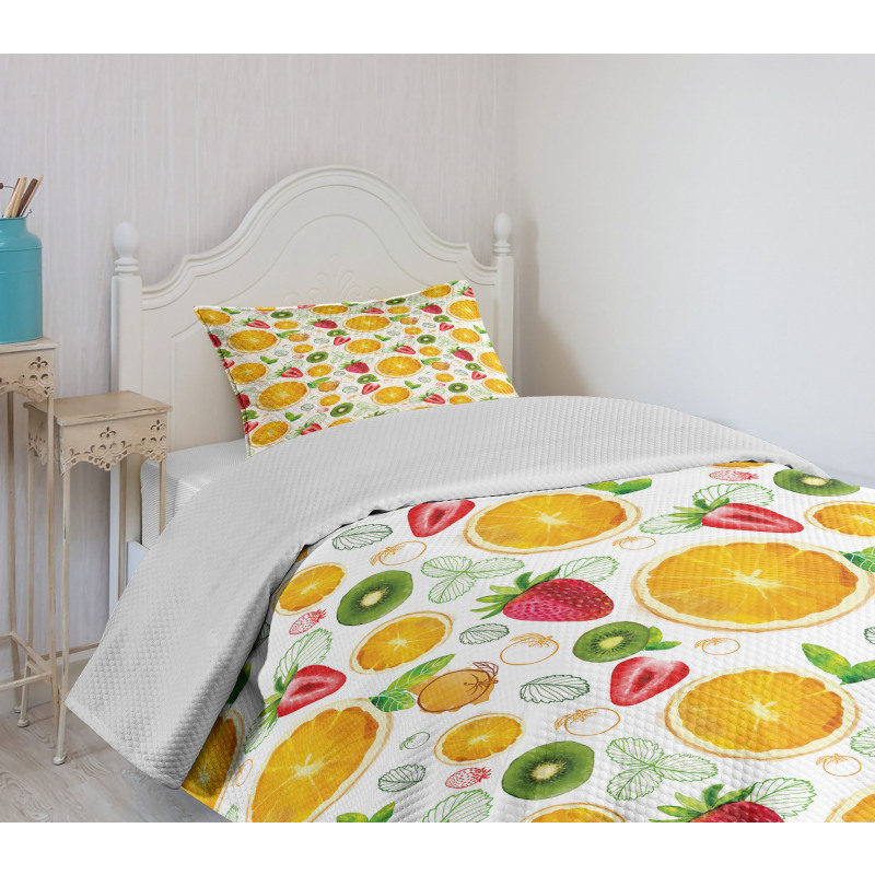 Fresh Citrus Kiwi Lemon Bedspread Set