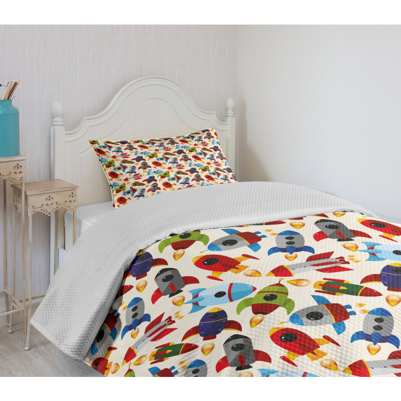 Cartoon with Spaceships Bedspread Set