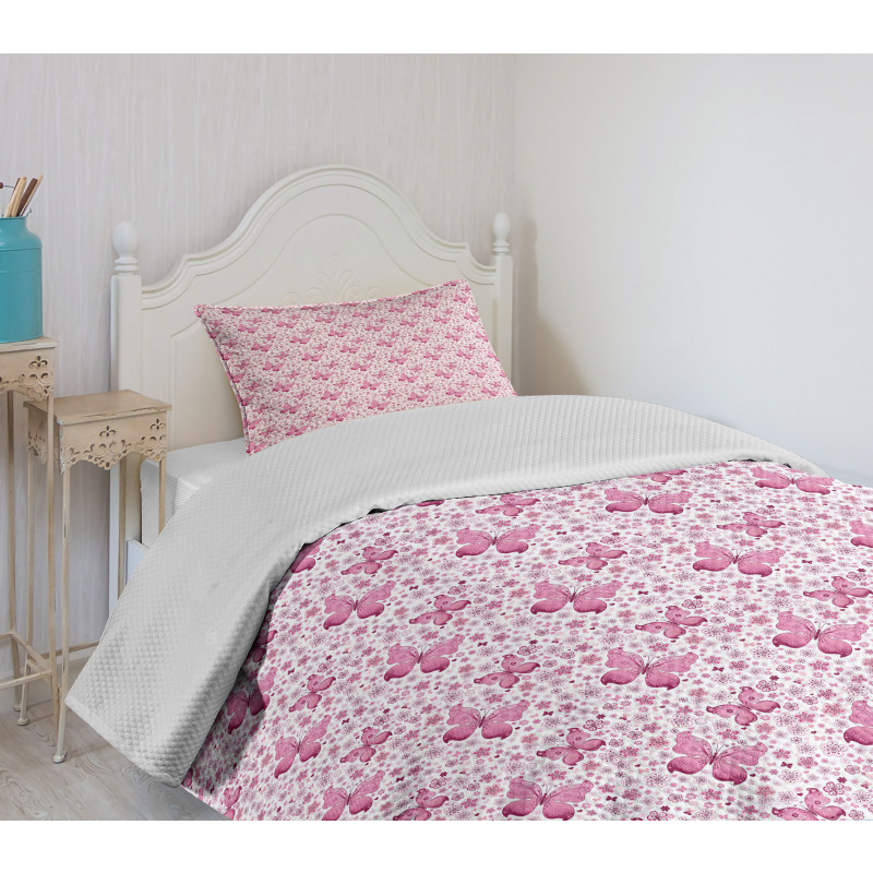 Pink Flowers Bedspread Set