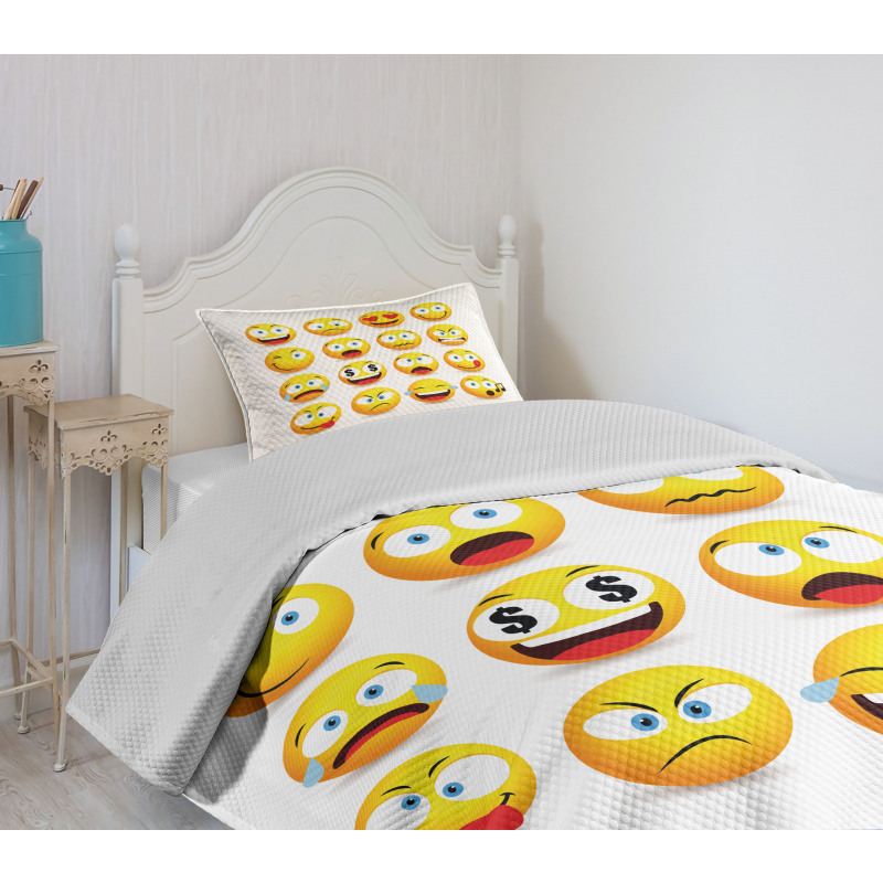 Smiley Faces Composition Bedspread Set