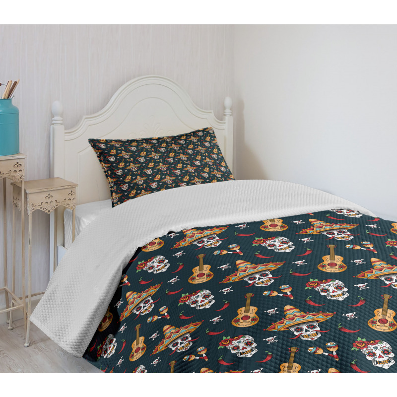 Skull Sombrero Chili Bedspread Set