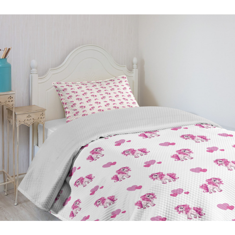 Pink Hearts Girls Pony Bedspread Set