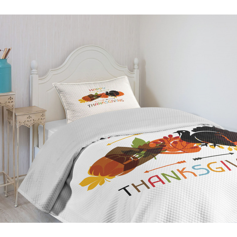 Bird Pumpkin Pilgrim Hat Bedspread Set