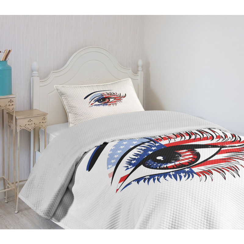 USA Flag Female Eye Bedspread Set