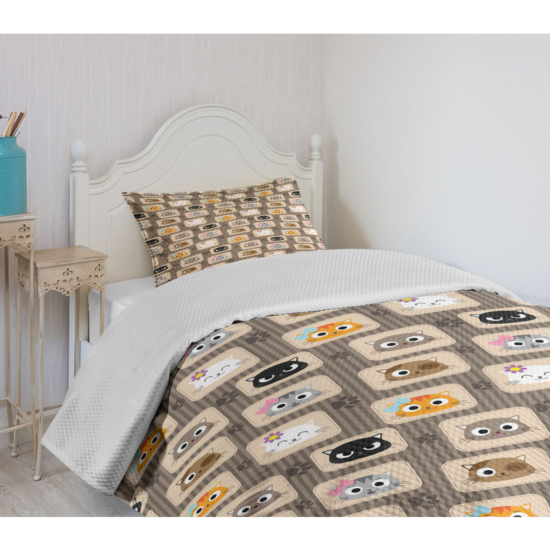 Patchwork Style Silly Faces Bedspread Set