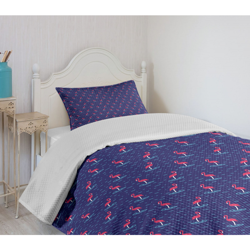 Wavy Lake Birds Bedspread Set