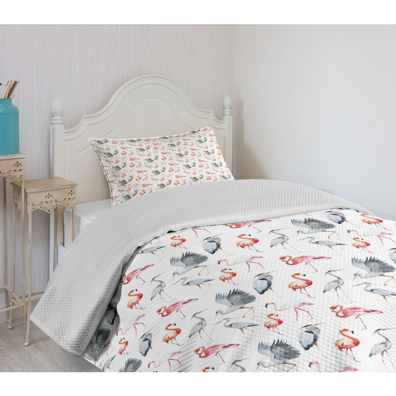 Heron Birds Watercolor Bedspread Set