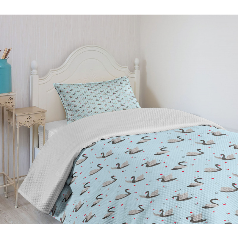 Dark Swans on Pale Blue Bedspread Set