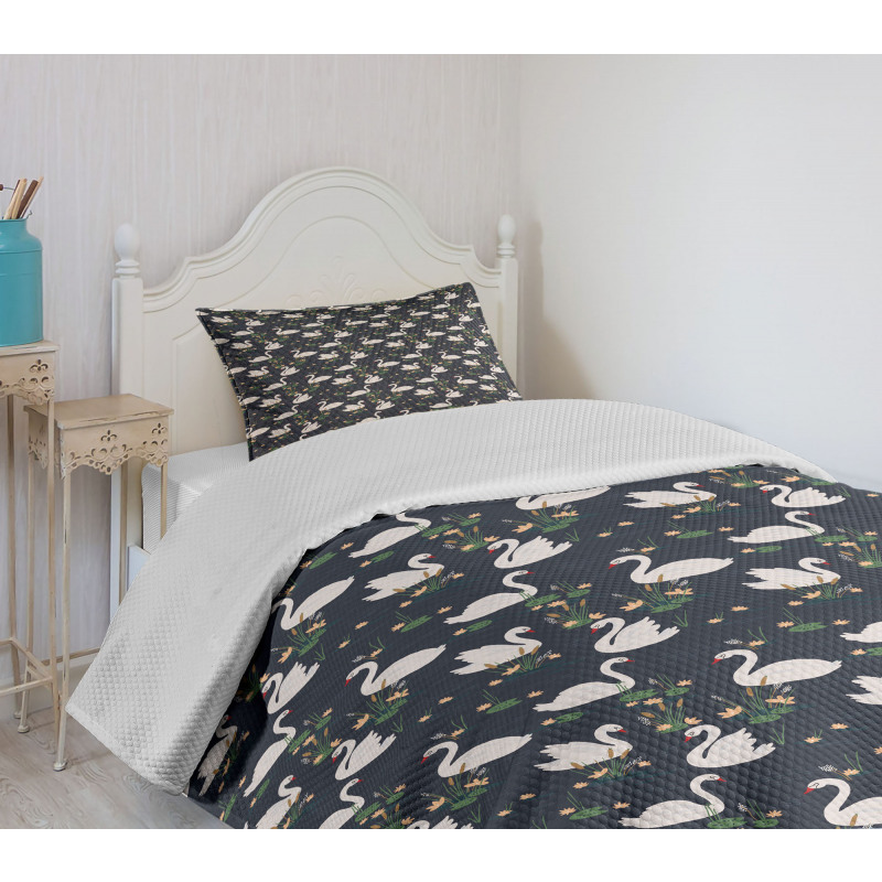 Lilies Cattails Waterfowls Bedspread Set