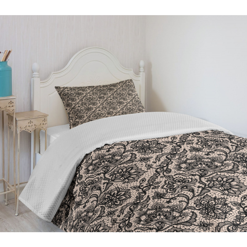 Flowers Butterflies Lace Bedspread Set