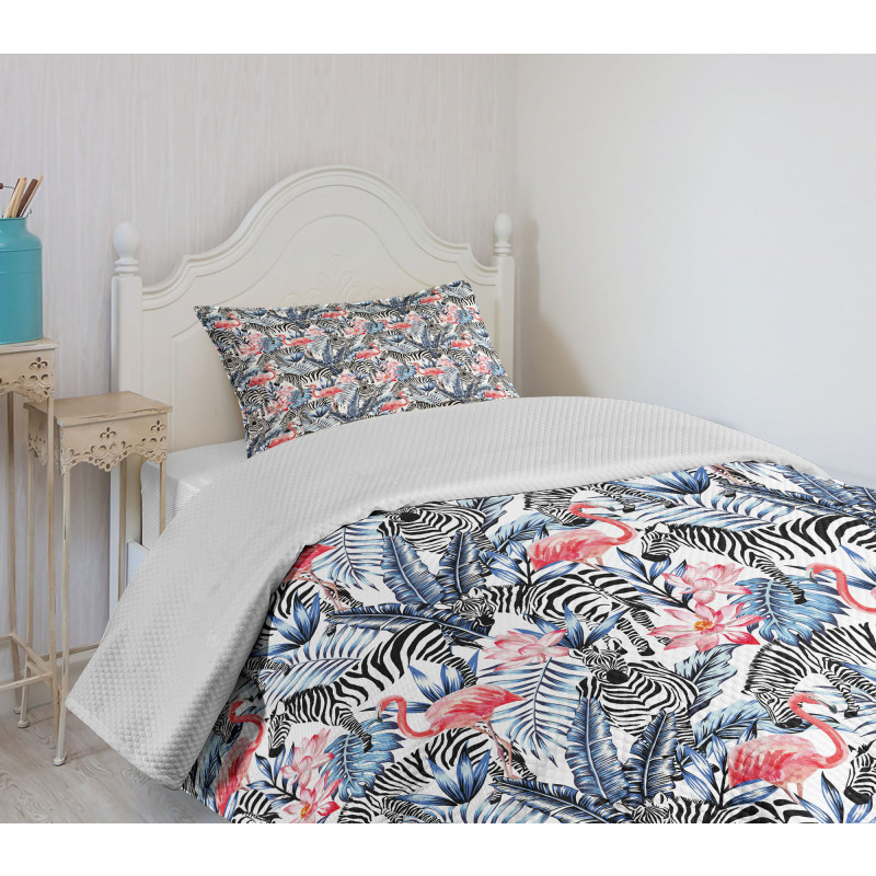 Flamingo with Zebra Bedspread Set