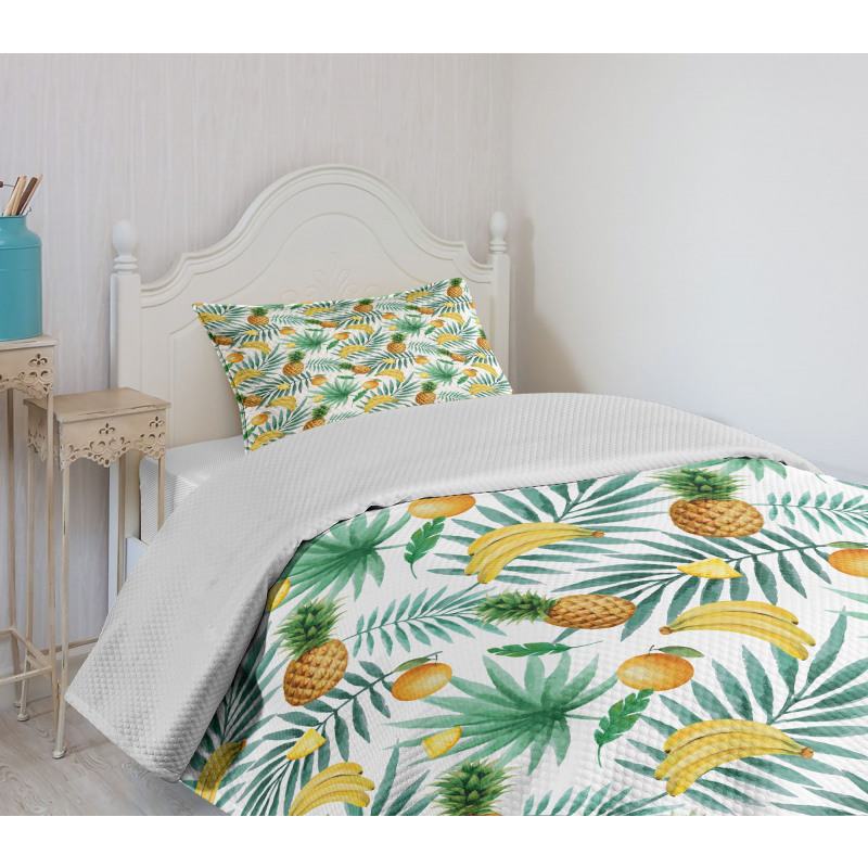 Exotic Fruits Leaves Bedspread Set