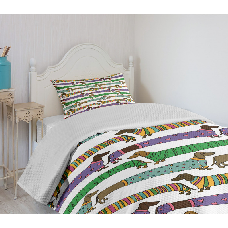 Dachshunds in Clothes Bedspread Set