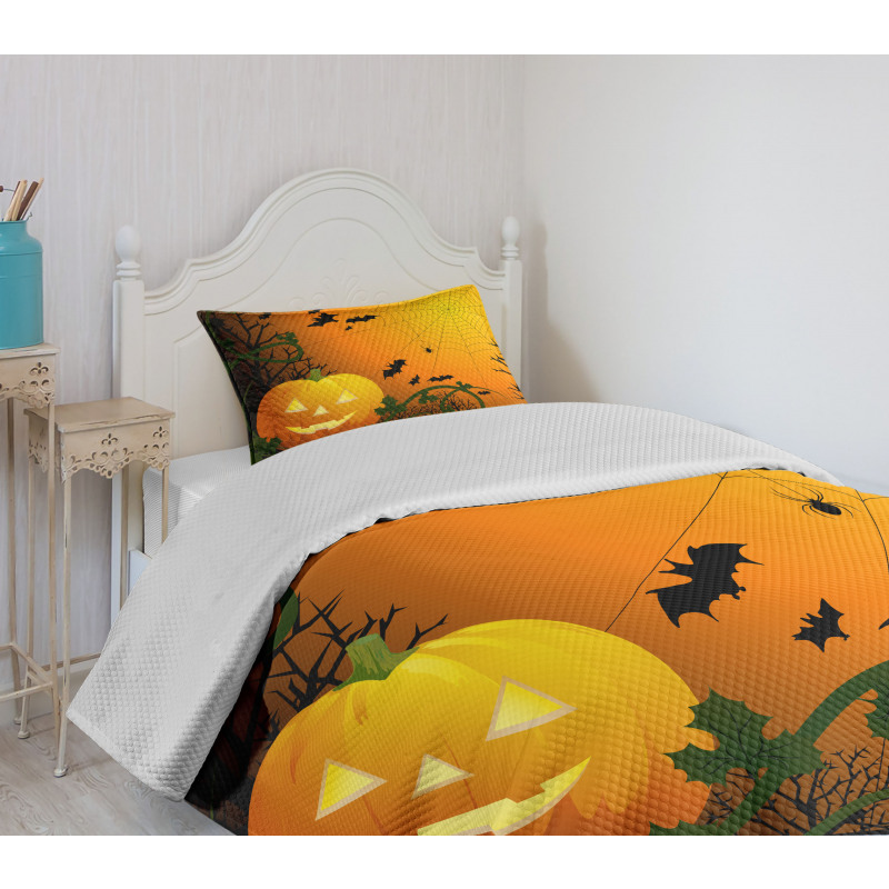 Pumpkin Leaves Bats Bedspread Set