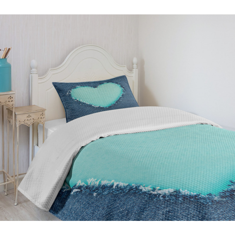 Denim Heart Love Bedspread Set