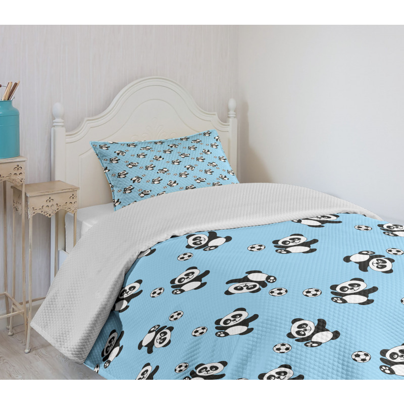 Panda Kicking Ball Bedspread Set