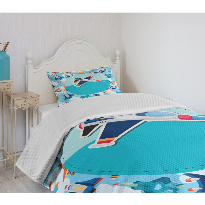 Airplane Composition Bedspread Set