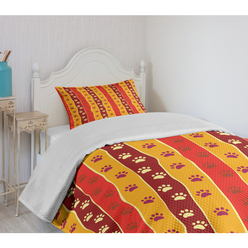 Cat Dog Paw Trace Pattern Bedspread Set