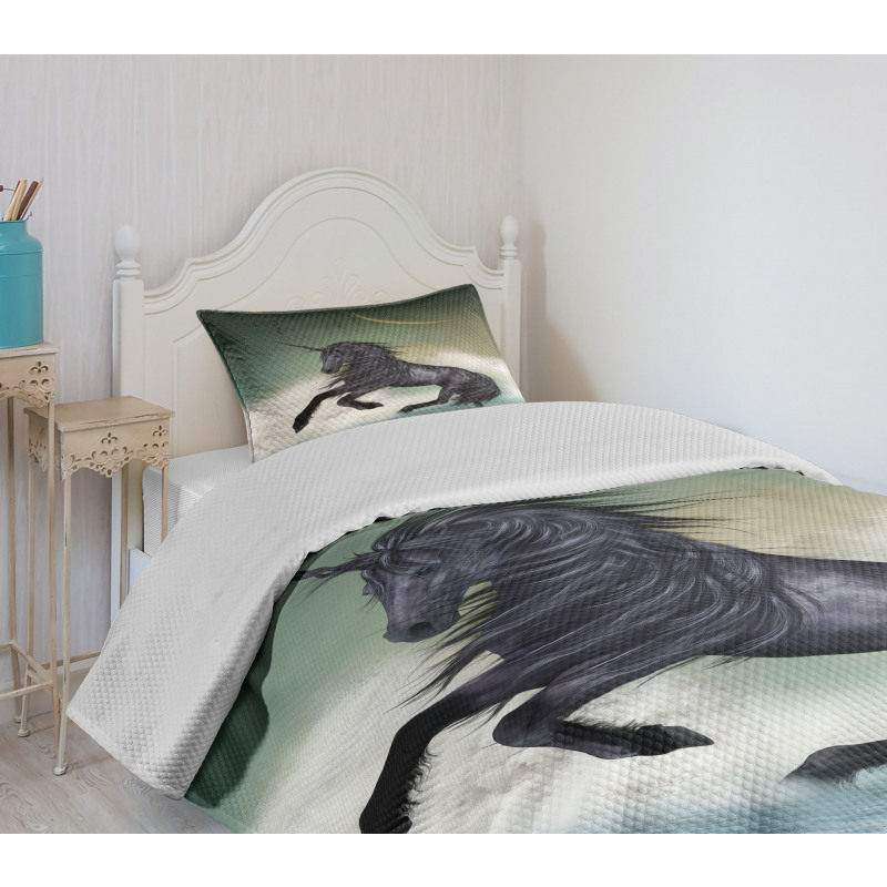 Black Unicorn in Ocean Bedspread Set