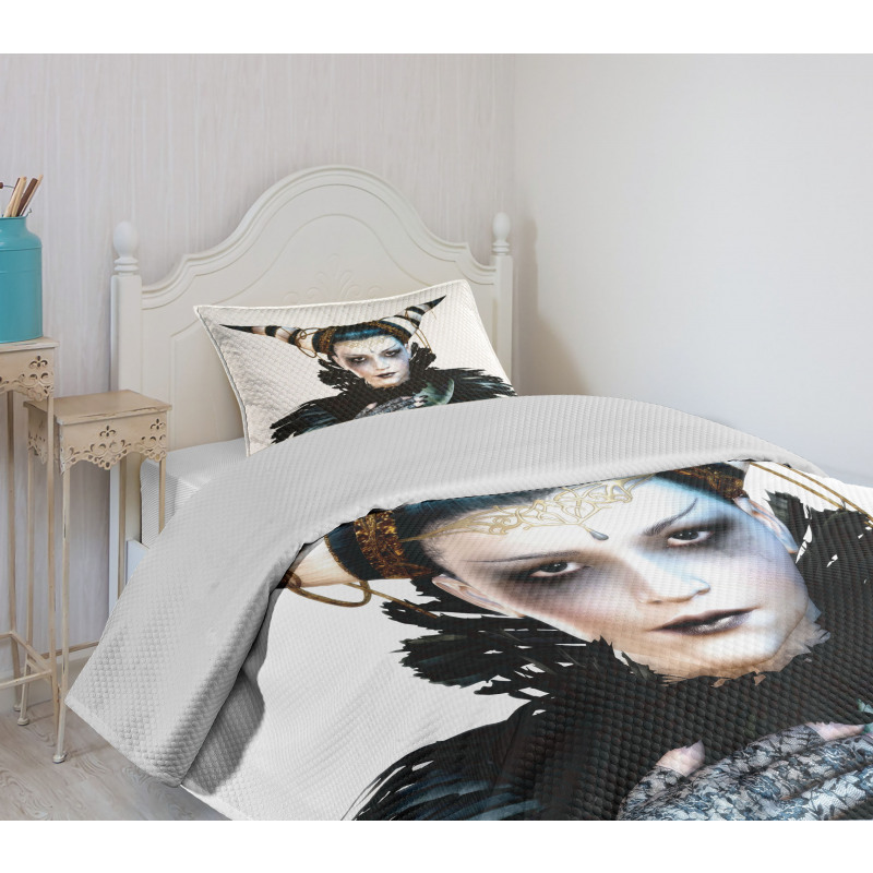 Gothic Lady Hair Horns Bedspread Set