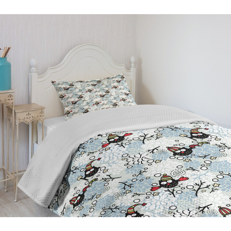 Winter Snow Xmas Doodle Bedspread Set