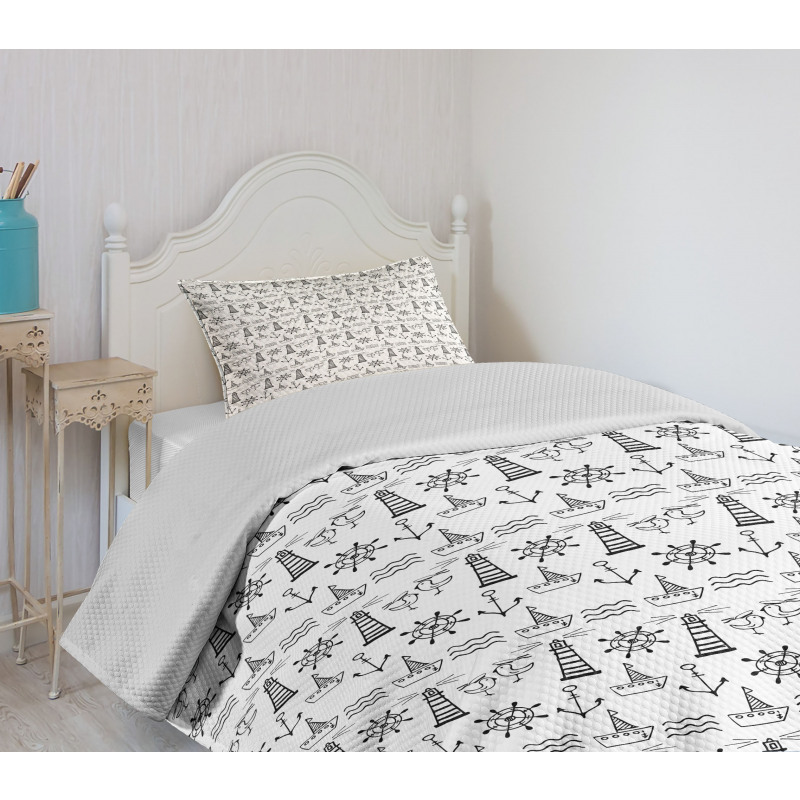 Doodle Nautical Wave Bedspread Set