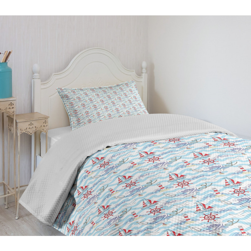 Ocean Themed Ship Bedspread Set