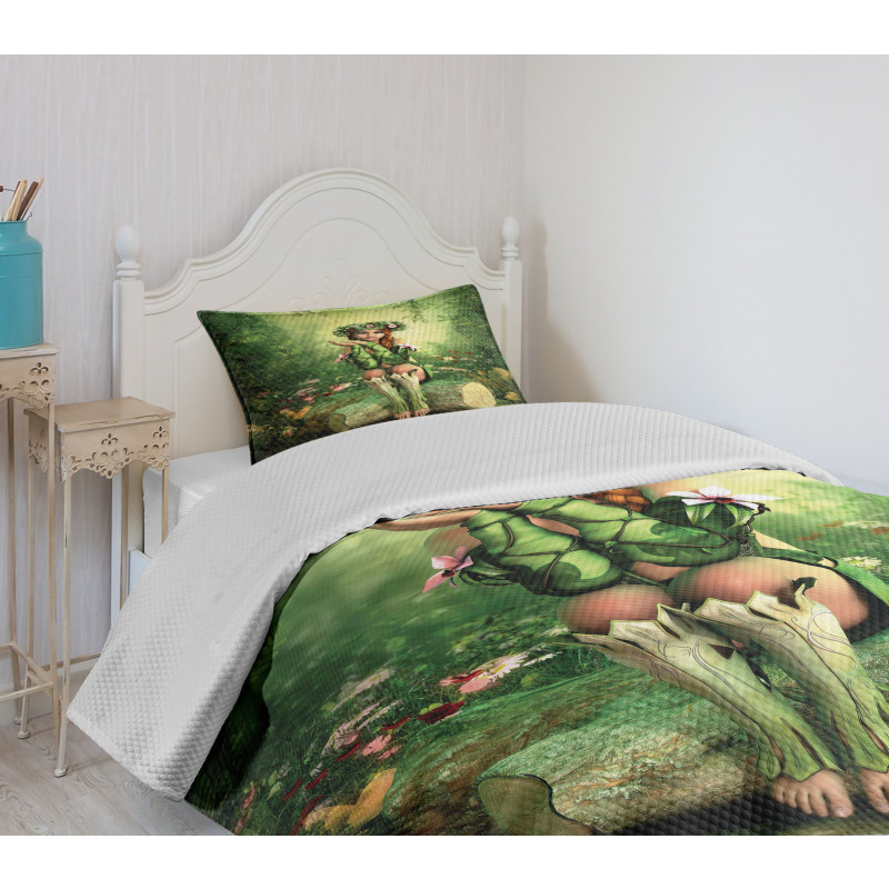 Elf Girl with Wreath Tree Bedspread Set
