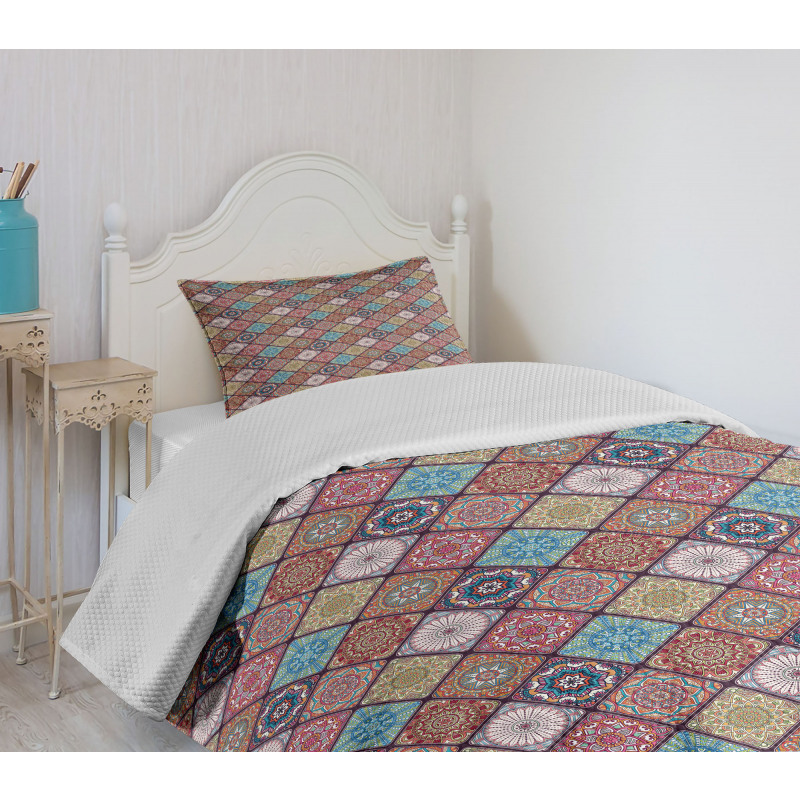 Colorful Mosaic Floral Bedspread Set