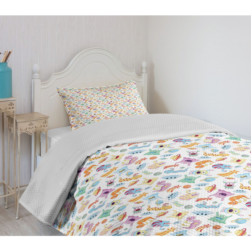 Astronomy Themed Motifs Bedspread Set