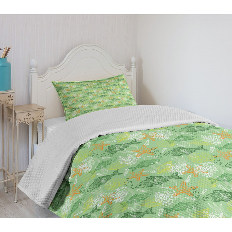 Bass Starfish Seashell Bedspread Set