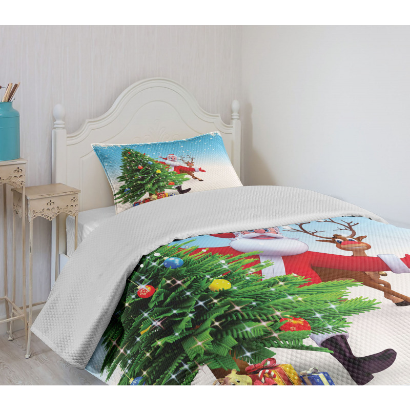 Xmas Reindeer Presents Bedspread Set