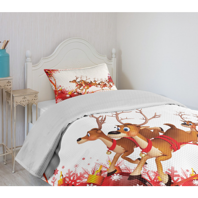 Xmas Balls and Reindeers Bedspread Set