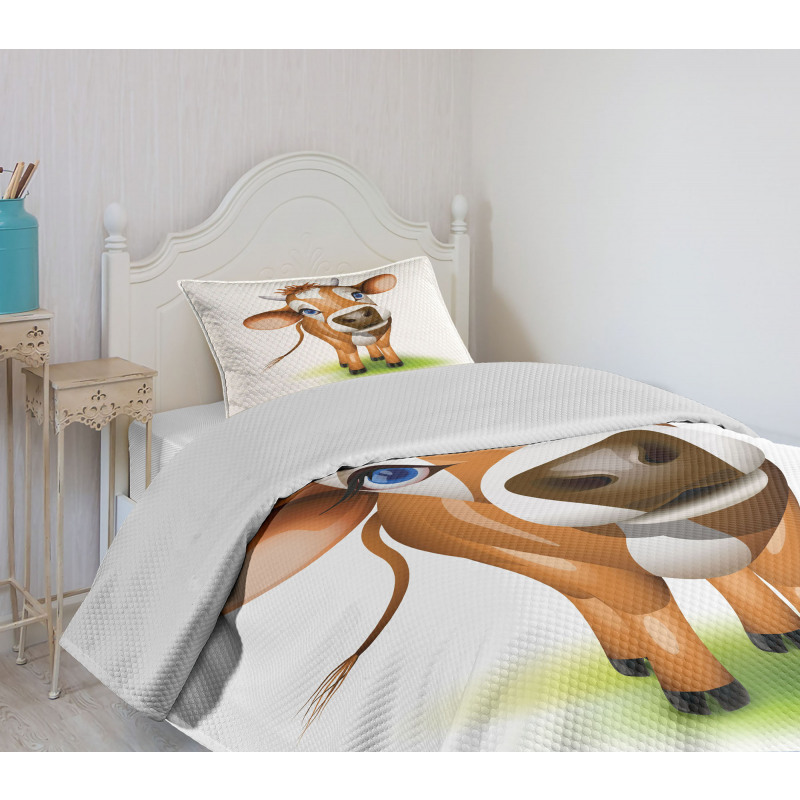 Cow with Blue Eyes Grass Bedspread Set