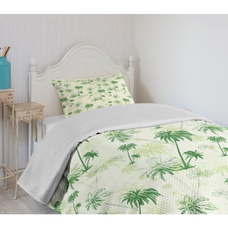 Sketch Style Palm Trees Bedspread Set