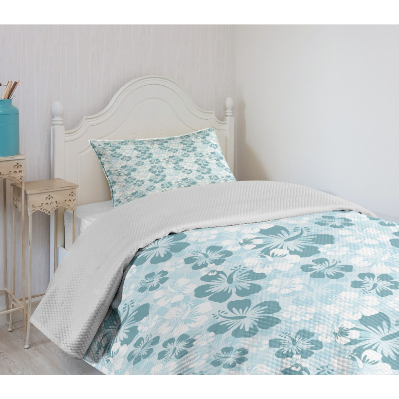 Faded Flower Silhouettes Bedspread Set