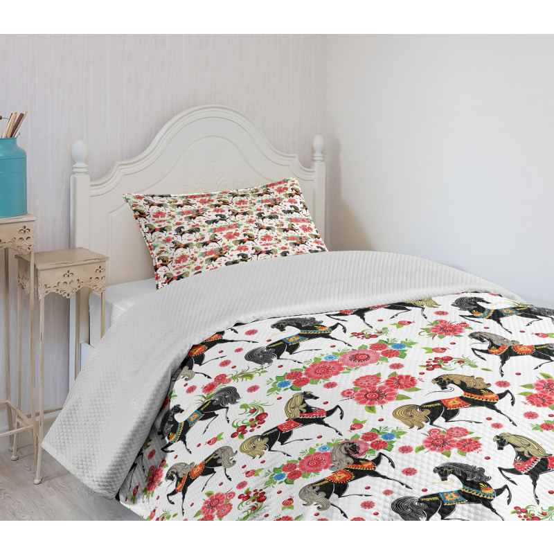 Abstract Floral Stallion Bedspread Set